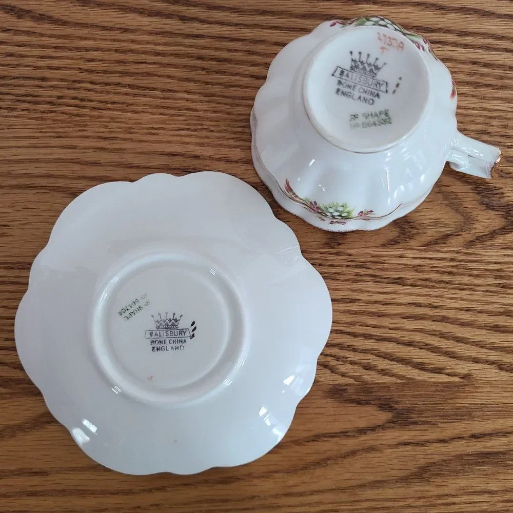 Vintage Salisbury Floral Tartan Teacup and Saucer Bone China England Coffee Tea